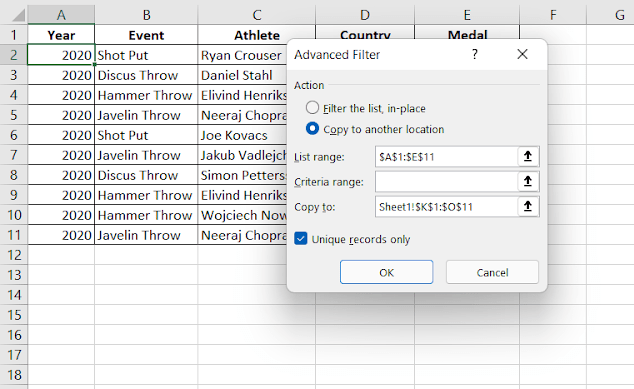 Check The ‘Unique Records Only’ Box And This Is The Crucial Step