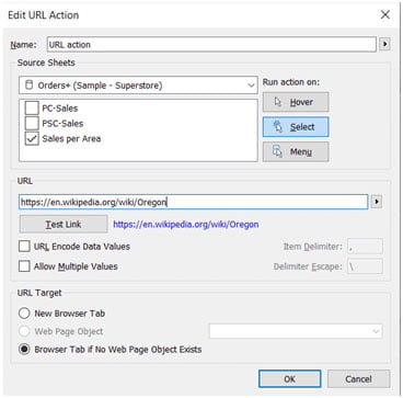 Url Action Dialog Box